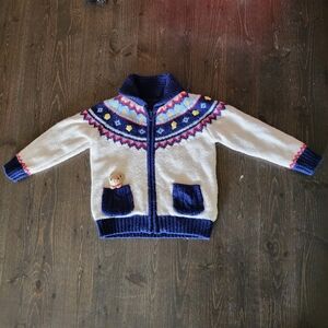 💐2/$25 Toddler Kids Colorful Patterned Knit Zippered Jacket With Bear, 2T